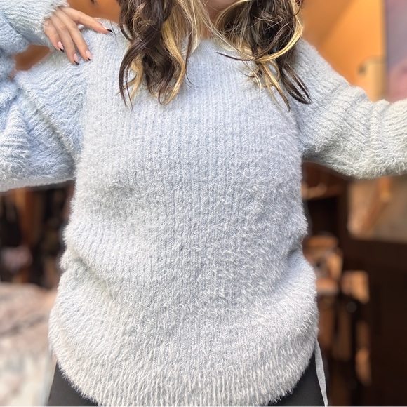 rue21 sinched sides fuzzy baby blue knit sweater preppy schoolgirl extra large - Picture 3 of 5
